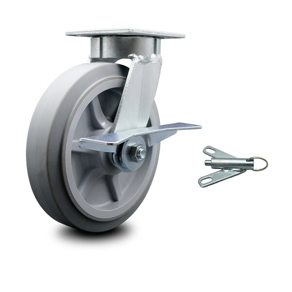 8 Inch Kingpinless Thermoplastic Rubber Wheel Caster with Brake and Swivel Lock